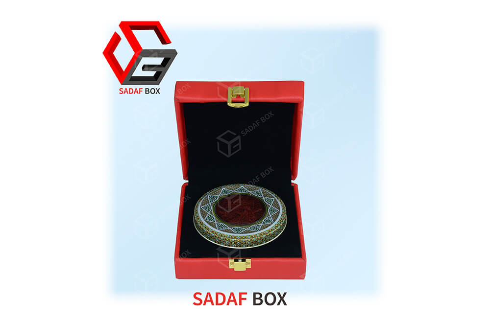 red leather saffron box 12x12 cm