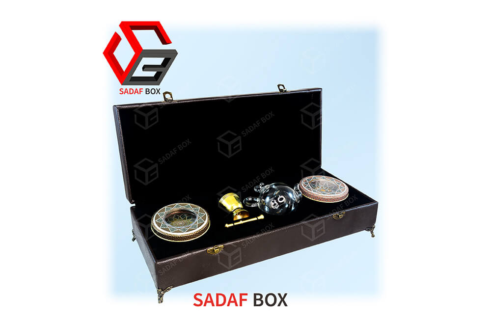 black leather saffron box 41x15 cm