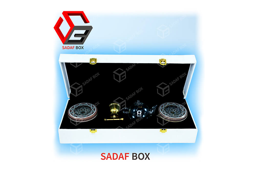 luxury white leather saffron box 41x15 cm